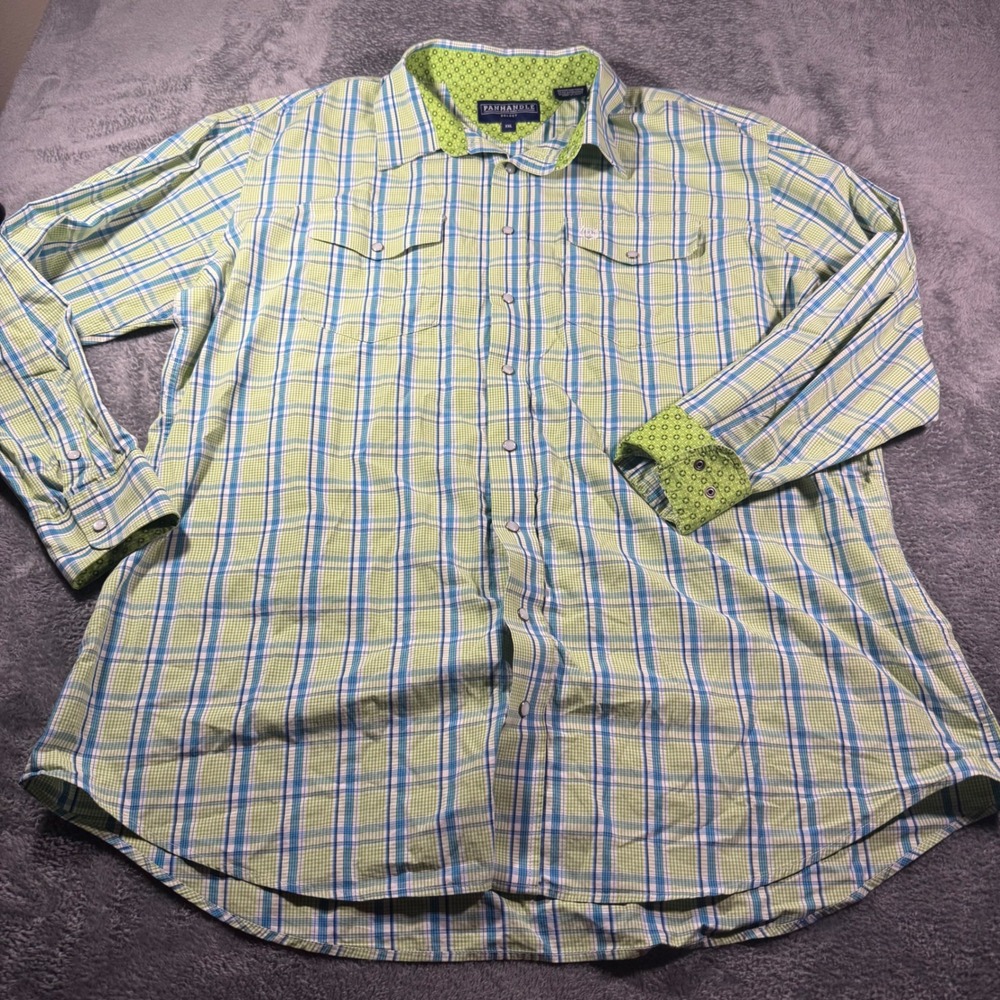 Panhandle Select Mens XXL Green Blue Plaid Western Pearl Snap Shirt PSMS0SR137